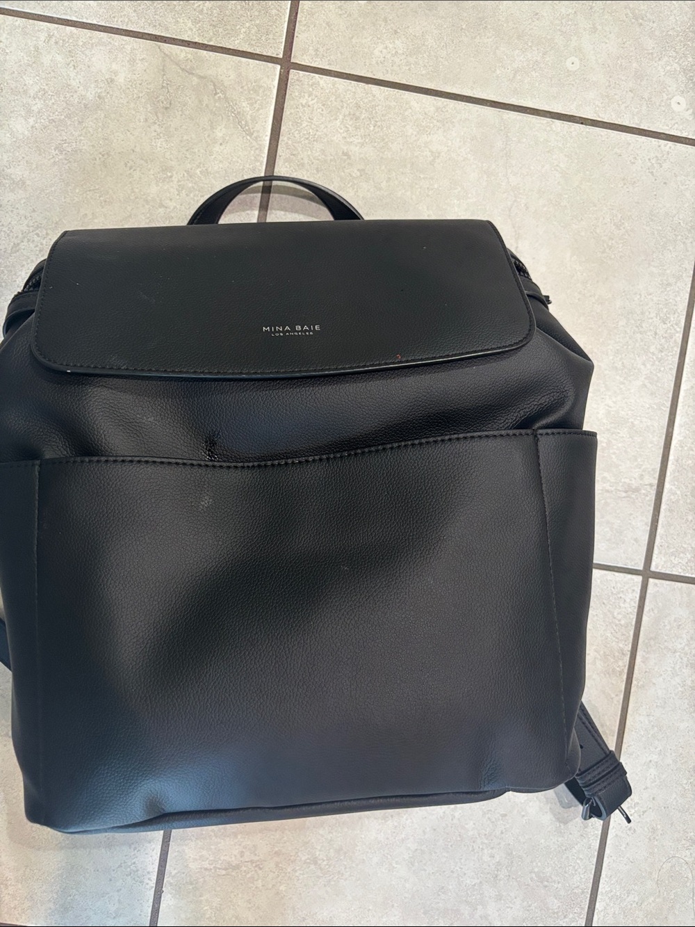 Mina Baie Black Pebbled Leather Backpack